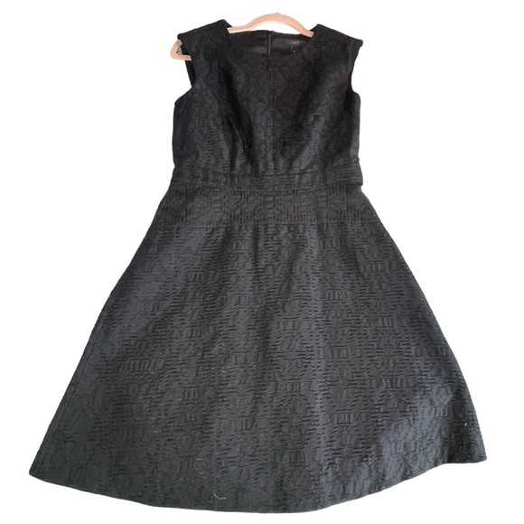 J Crew Dress 4 Textured Eyelet‎ Jacquard Dress Black C9228 Fit And Flare Career - Picture 13 of 16